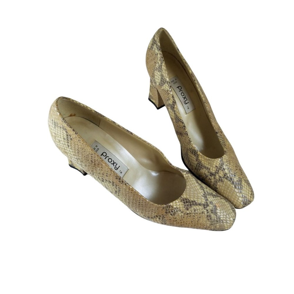 Proxy Womens Shoes Heels White Gray Beige Snakeskin Print 11M 3.5 Inch Heels